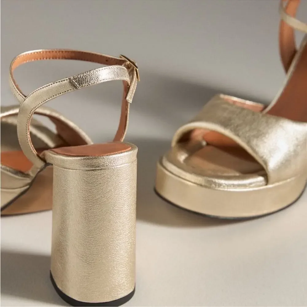 Anthropologie Gold Pearl Platform Heels Size US 9.5